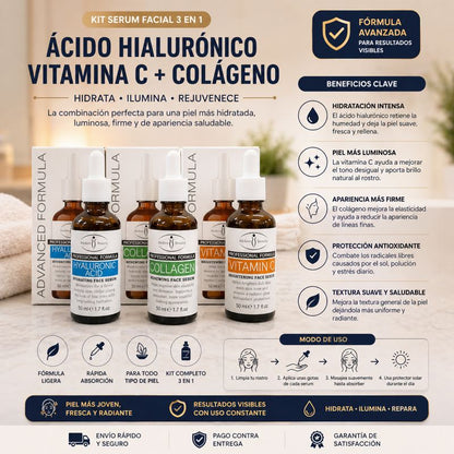 KIT SERUM- ACIDO HIALURONICO-VITAMINA C-COLAGENO